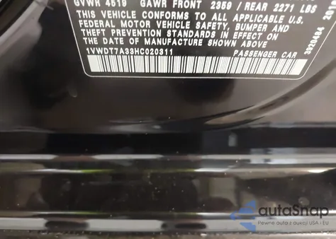 2017 Volkswagen Passat 1.8T R-Line из США, поврежденный, VIN 1VWDT7A33HC020311